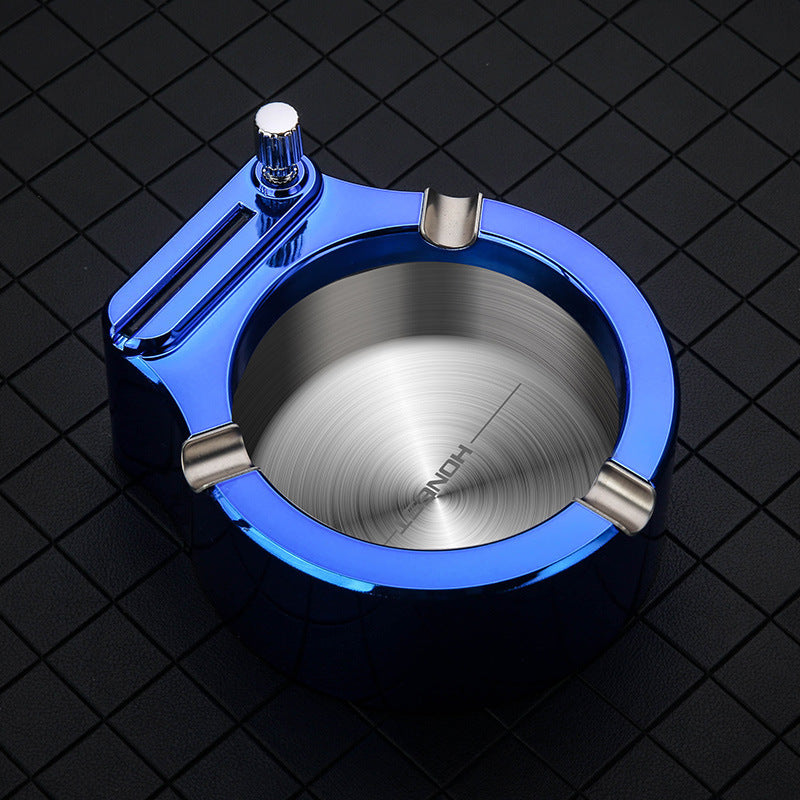 Fancy Metal Ashtray Set with Permanent Match Lighter