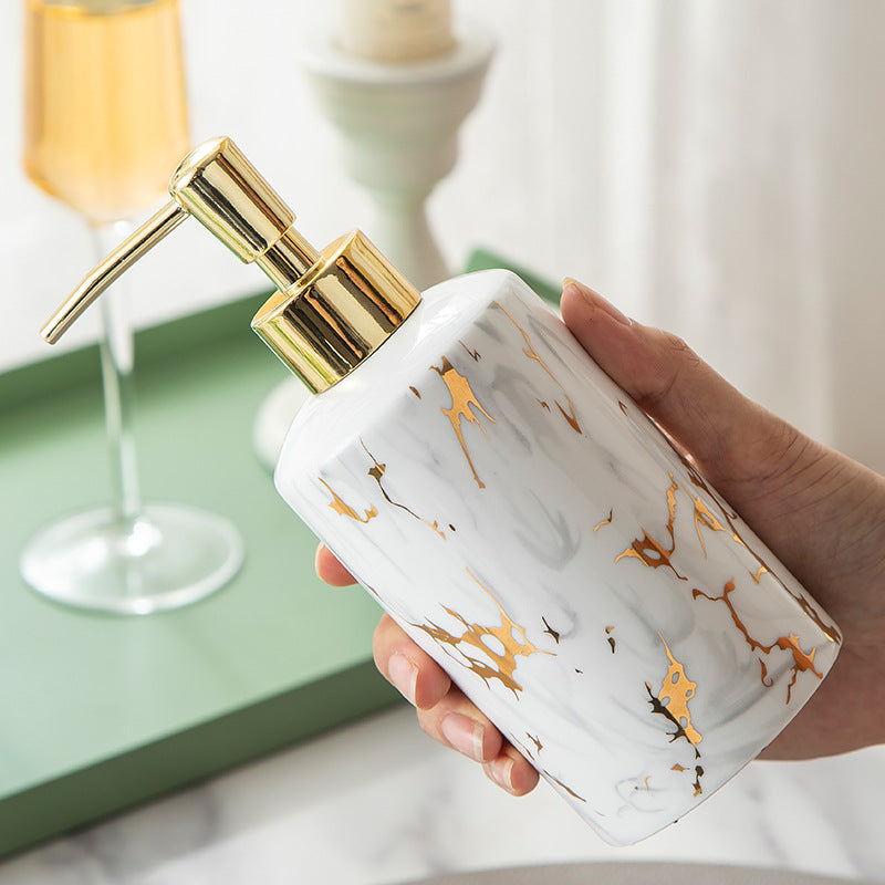 Ceramic Marble Print Bathroom Vanity Wash Set