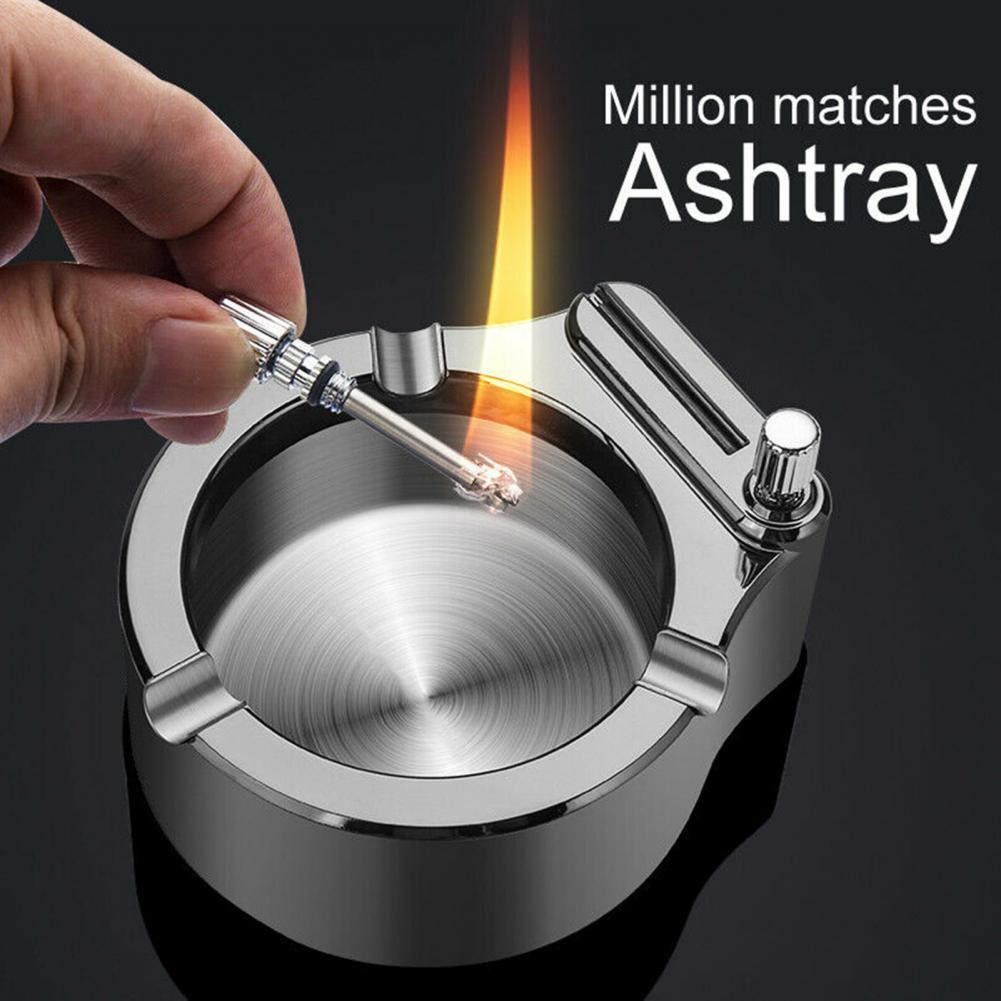 Fancy Metal Ashtray Set with Permanent Match Lighter